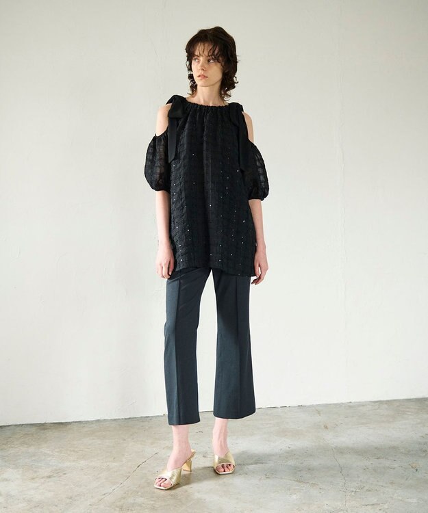 GRACE CONTINENTAL チュールフリルフレアトップ ブラック