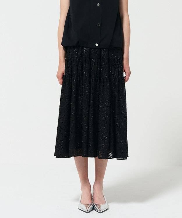 GRACE CONTINENTAL シフォンカットジャガードスカート ブラック