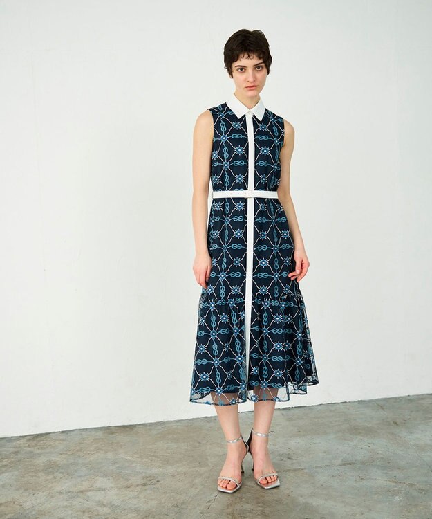 GRACE CONTINENTAL マリン刺繍チュールワンピース ネイビー