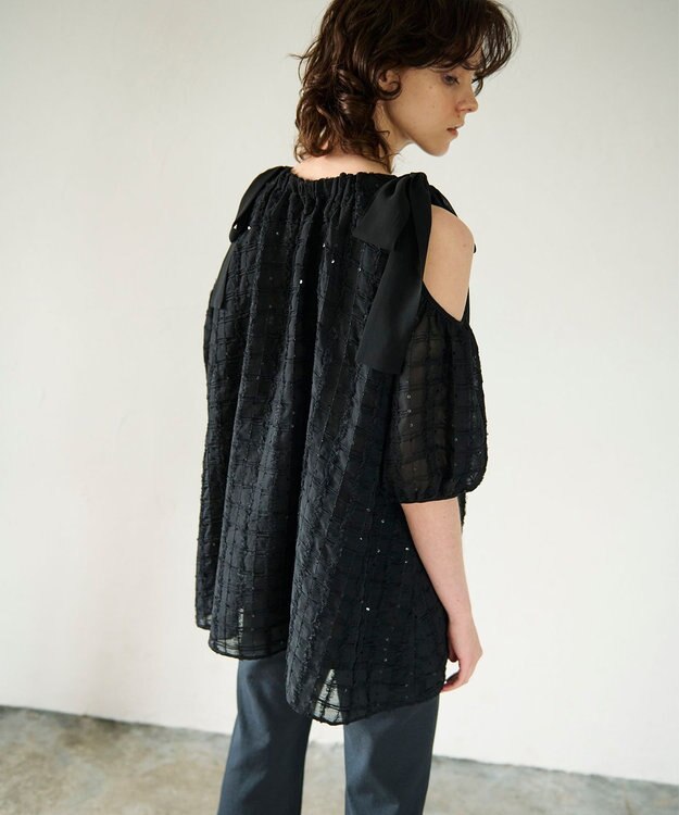 GRACE CONTINENTAL チュールフリルフレアトップ ブラック