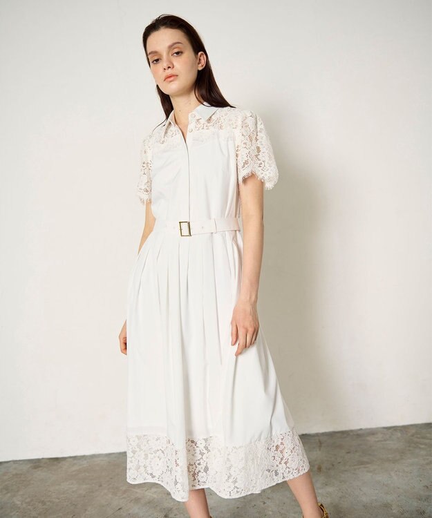 GRACE CONTINENTAL レースコンビタフタワンピース ホワイト