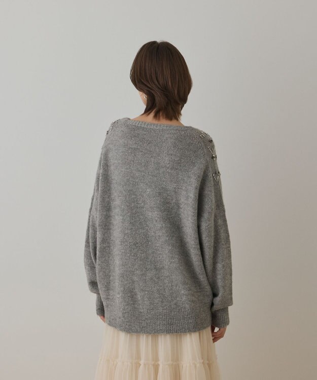 GRACE CONTINENTAL フェアアイル刺繍ニットトップ グレー