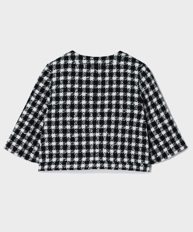 GRACE CONTINENTAL チェックツイードショートジャケット ブラック