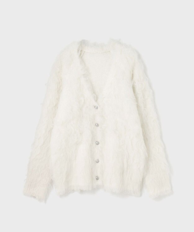 GRACE CONTINENTAL シャギーニットカーディガン ホワイト