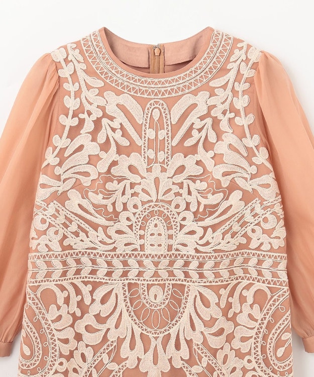 GRACE CONTINENTAL オーガン袖コード刺繍ドレス ピンク