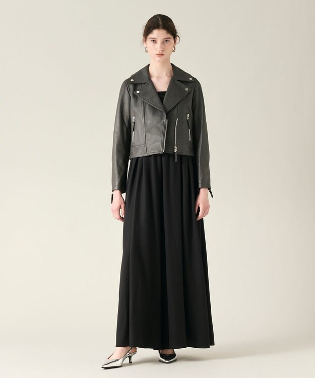 GRACE CONTINENTAL ラムレザーライダースジャケット チャコール