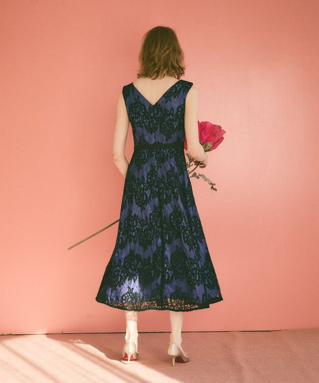 GRACE CONTINENTAL レースボーダードレス ネイビー