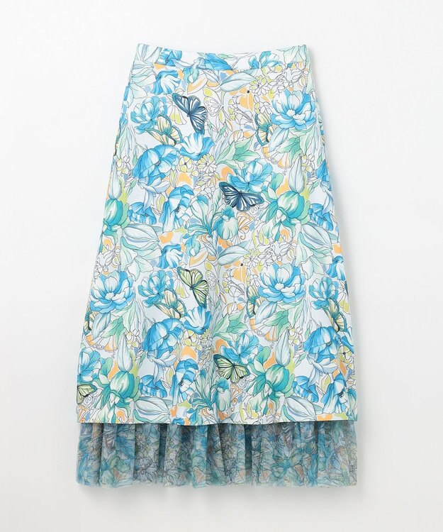 GRACE CONTINENTAL フラワーガーデンプリントスカート ブルー