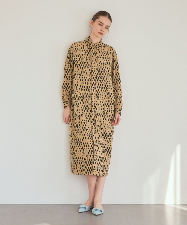 GRACE CONTINENTAL ハーフドットミリタリーワンピース ベージュ