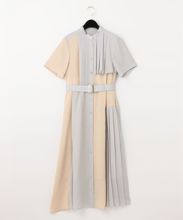GRACE CONTINENTAL プリーツ配色ワンピース グレー