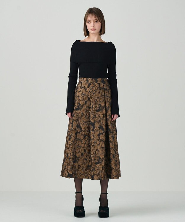 GRACE CONTINENTAL ジャガードタックスカート ブラウン
