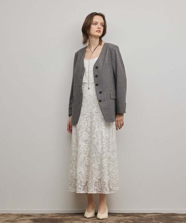 GRACE CONTINENTAL チュールレースロングワンピース ホワイト