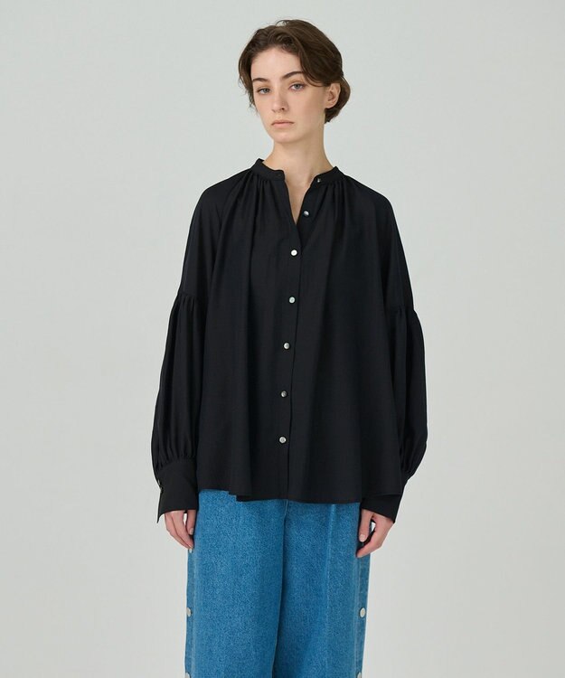 GRACE CONTINENTAL タイ付ギャザーシャツ ブラック