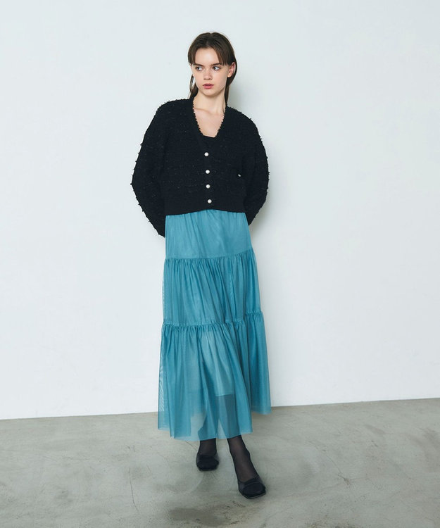 GRACE CONTINENTAL チュールティアードスカート ブルー