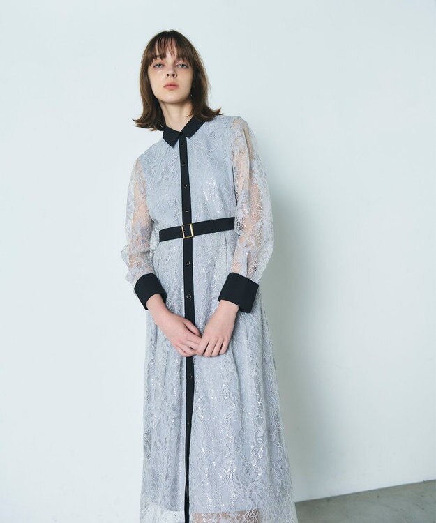 GRACE CONTINENTAL レーススパンコールワンピース グレー