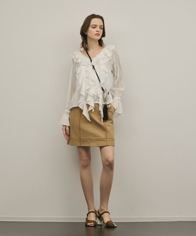 GRACE CONTINENTAL ラインembミニスカート キャメル