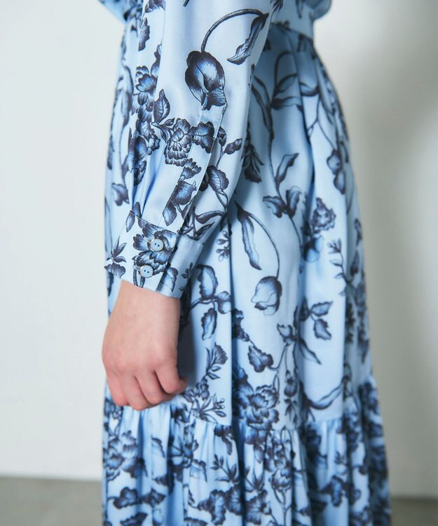 GRACE CONTINENTAL オリエンタルフラワープリントワンピース ブルー