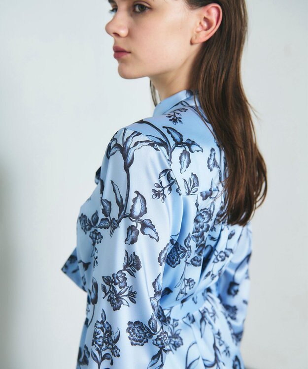 GRACE CONTINENTAL オリエンタルフラワープリントワンピース ブルー