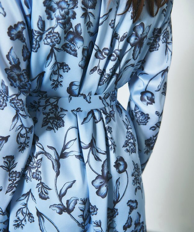 GRACE CONTINENTAL オリエンタルフラワープリントワンピース ブルー