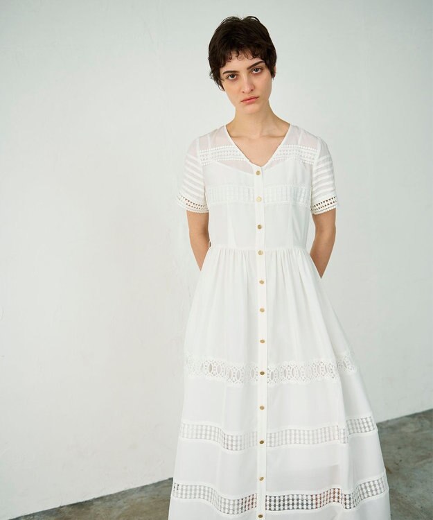 GRACE CONTINENTAL レース切替フレアワンピース ホワイト