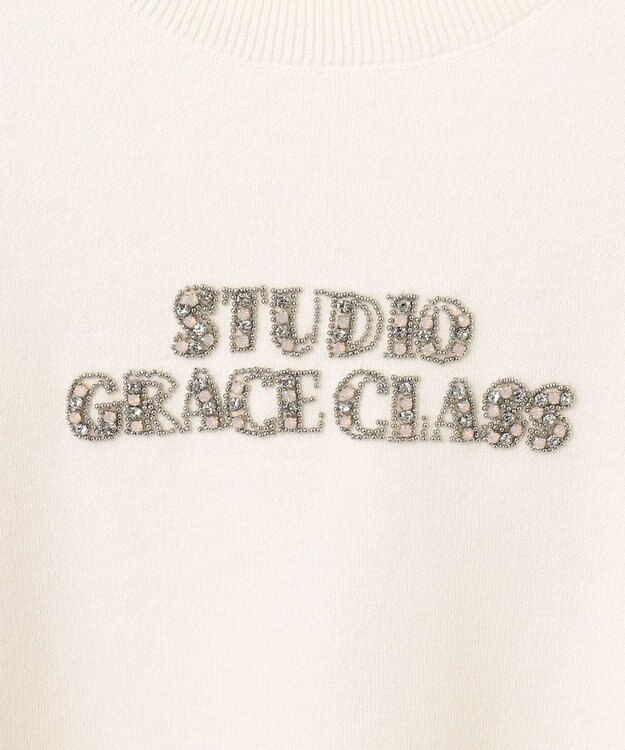 GRACE CONTINENTAL ロゴビジューニットトップ ホワイト