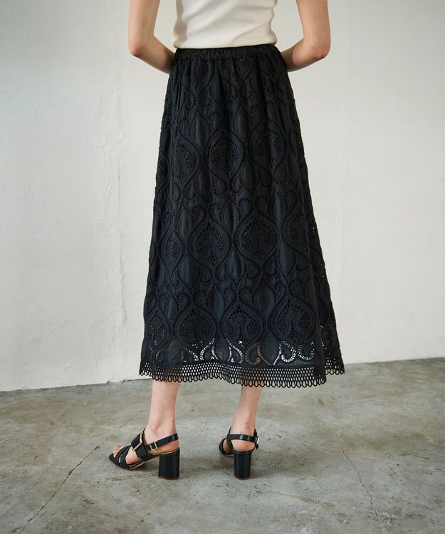 GRACE CONTINENTAL エンブロイダリーロングスカート ブラック
