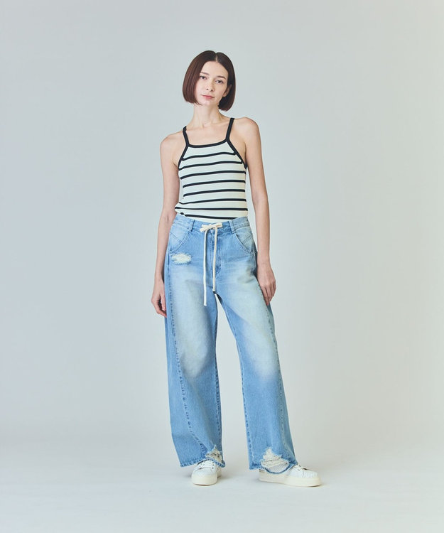 GRACE CONTINENTAL ドロストウエストデニムパンツ サックス