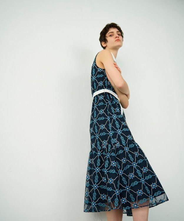 GRACE CONTINENTAL マリン刺繍チュールワンピース ネイビー