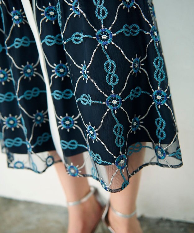 GRACE CONTINENTAL マリン刺繍チュールワンピース ネイビー