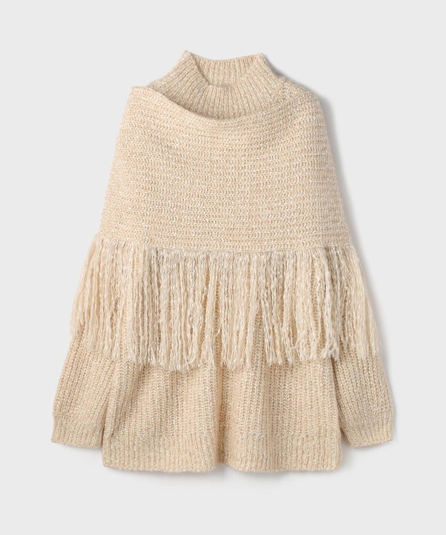 GRACE CONTINENTAL フリンジケープニットトップ キナリ