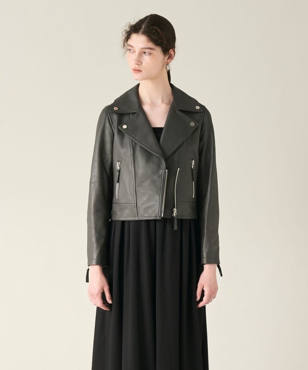 GRACE CONTINENTAL ラムレザーライダースジャケット チャコール