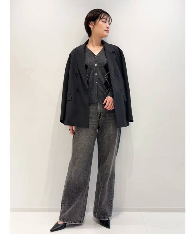 GRACE CONTINENTAL バックベルトダブルジャケット チャコール