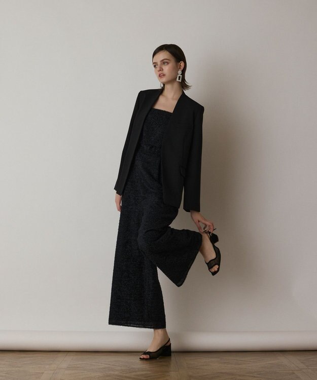 GRACE CONTINENTAL ダブルクロスノーカラージャケット ブラック