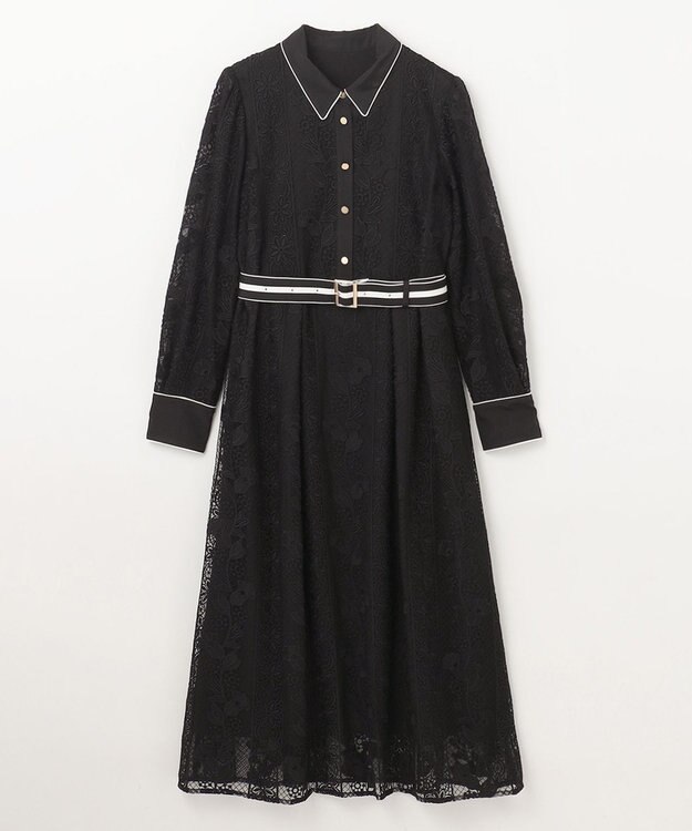 GRACE CONTINENTAL ストライプフラワー刺繍ワンピース ブラック