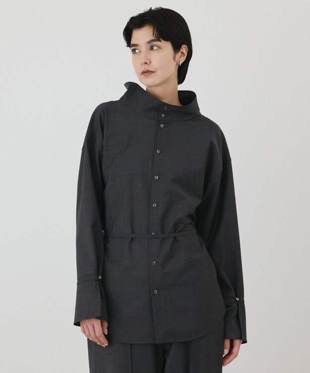 GRACE CONTINENTAL カウルネック2WAYシャツ チャコール