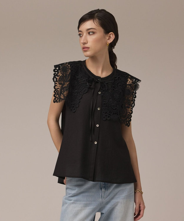 GRACE CONTINENTAL パターンレースカラーブラウス ブラック