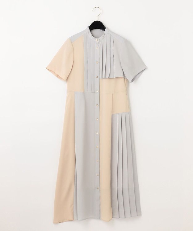 GRACE CONTINENTAL プリーツ配色ワンピース グレー