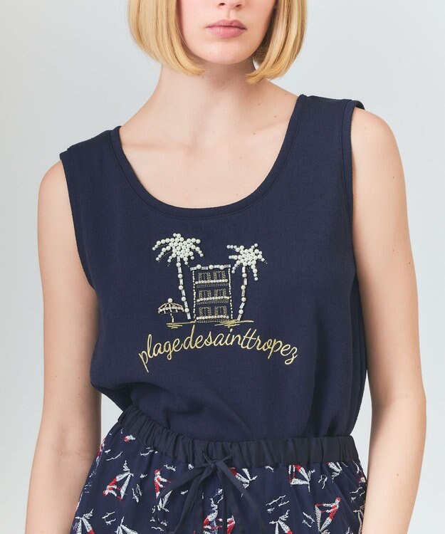 GRACE CONTINENTAL ビジューモチーフノースリーブ ネイビー