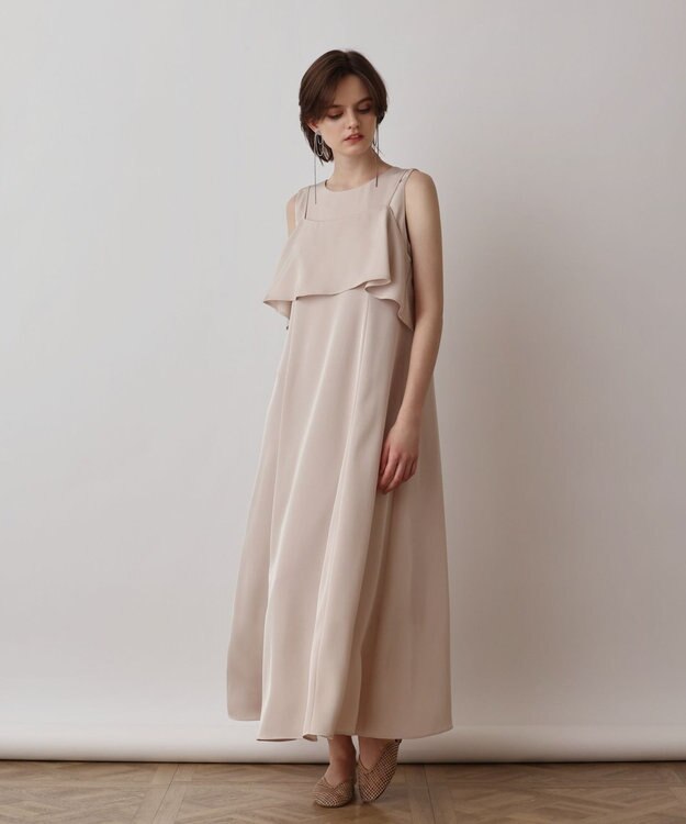 GRACE CONTINENTAL サテンレイヤードワンピース ベージュ