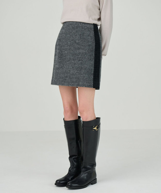 GRACE CONTINENTAL シャギーチェックミニスカート グレー