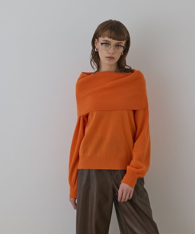 GRACE CONTINENTAL ウールオフショルニットトップ オレンジ