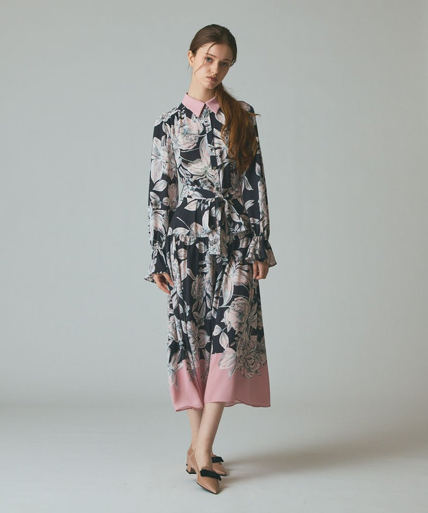 GRACE CONTINENTAL ボタニカルドレープワンピース ブラック