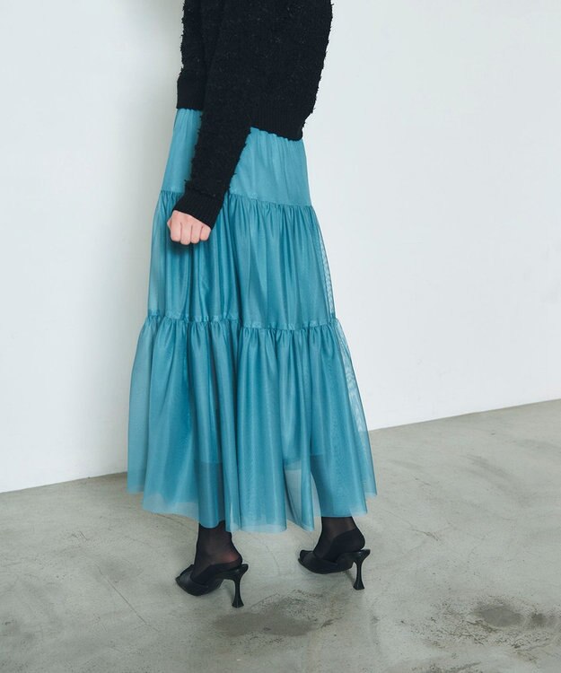 GRACE CONTINENTAL チュールティアードスカート ブルー