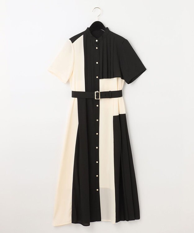 GRACE CONTINENTAL プリーツ配色ワンピース ブラック