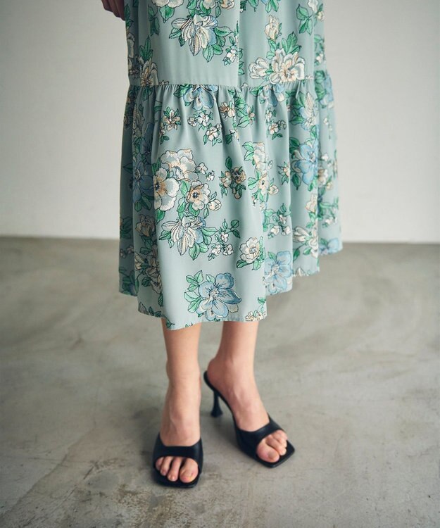 GRACE CONTINENTAL フラワー刺繍ボウタイワンピース ブルー