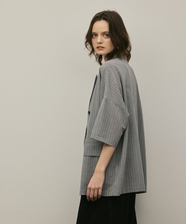 GRACE CONTINENTAL ドルマンテーラードジャケット ストライプ