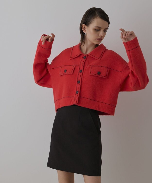 GRACE CONTINENTAL ステッチニットジャケット レッド