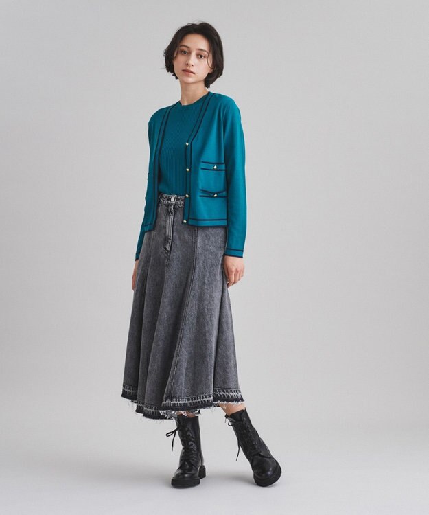 GRACE CONTINENTAL バイカラーVネックニットカーディガン グリーン