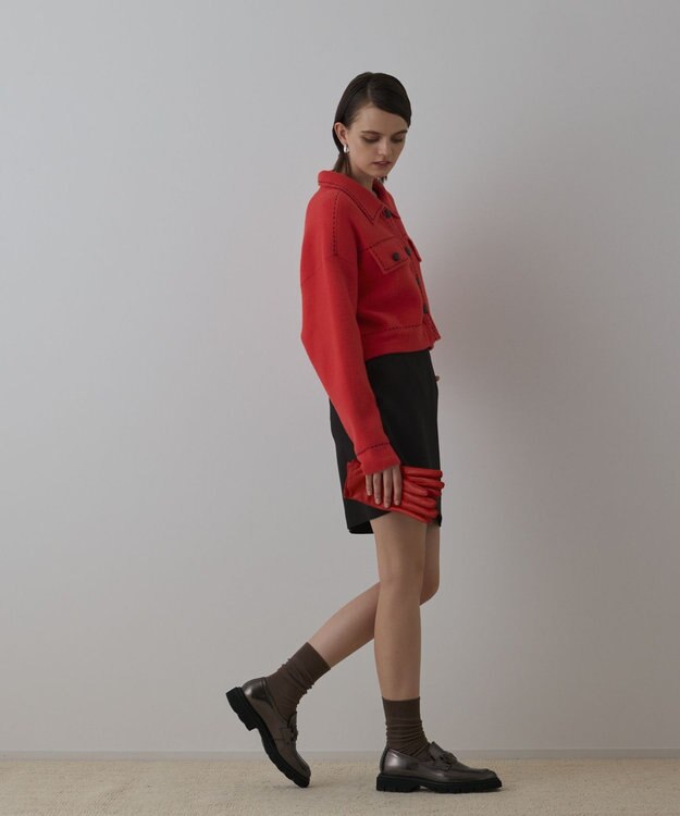 GRACE CONTINENTAL ステッチニットジャケット レッド