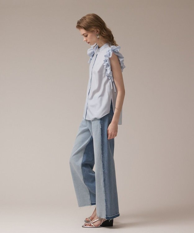 GRACE CONTINENTAL マルチフリルノースリーブブラウス サックス